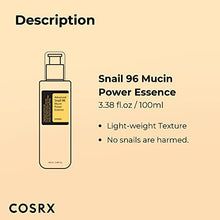 Load image into Gallery viewer, COSRX Snail Mucin 96% Power Repairing Essence 3.38 fl.oz, 100ml, Hydrating Serum for Face with Snail Secretion Filtrate for Dark Spots and Fine Lines, Not Tested on Animals, No Parabens, No Sulfates, No Phthalates, Korean Skincare
