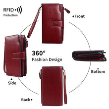 Load image into Gallery viewer, Lynexo Womens Wallet Leather RFID Blocking Long Purse Large Capacity Card Holder Organizer Trifold Ladies Phone Clutch (Red)
