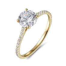 Load image into Gallery viewer, Lamrowfay 1Ct Halo Solitaire Cubic Zirconia Promise Engagement Ring in 14K Rose Gold or White Gold or Yellow Gold, 1.70cttw (Yellow-Gold, 7)
