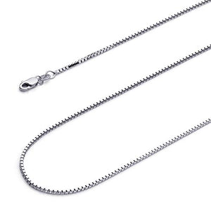 14k REAL White Gold Solid 1.1mm Box Link Chain Necklace with Lobster Claw Clasp - 18"