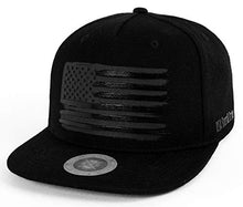 Load image into Gallery viewer, Flipper USA American Flag Flat Brim Bill Baseball Cap Classic Snapback Hat for Men Women Version.2 with 3 Sizes (All Black, Small ~ Medium (21 1/4" ~ 22 3/8"))
