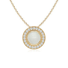 Load image into Gallery viewer, June Birthstone - Bezel-Set Moonstone Pendant with Diamond Halo in 14K Yellow Gold (6mm Moonstone)
