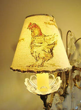 Load image into Gallery viewer, 3 Chickens fabric chandelier lampshades for sconce or wall light, Handmade with French country style rooster and hen motifs 4.3 x 5.1 ins
