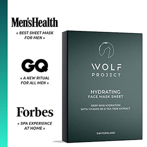 WOLF PROJECT | Hydrating Sheet Mask (5 Pack) - Hydrating and Moisturizing Face Mask For Men - Natural serum, Bamboo charcoal face mask sheets, Vitamin B3 & Hyaluronic Acid for glowing skin