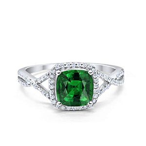Blue Apple Co. Halo Infinity Shank Engagement Ring Cushion Simulated Emerald Round Cubic Zirconia 925 Sterling Silver, Size-8