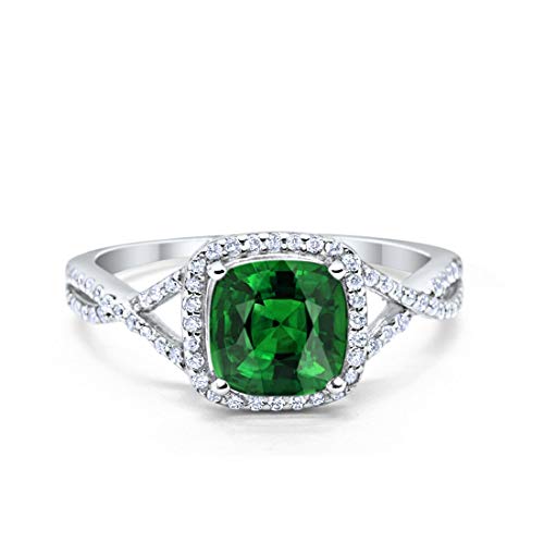 Blue Apple Co. Halo Infinity Shank Engagement Ring Cushion Simulated Emerald Round Cubic Zirconia 925 Sterling Silver, Size-8