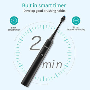Electric Toothbrush, Rechargeable Power Sonic Toothbrush with 40000VPM, 5 Optional Modes, Smart Timers&2 DuPont Brush Heads, Electronic Toothbrush for Adults with Travel Case, IPX7 Waterproof