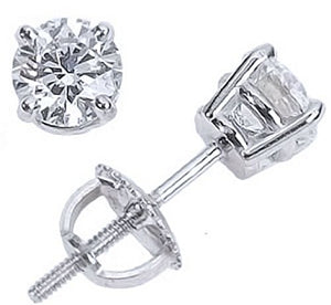 2 Carat Solitaire Diamond Stud Earrings Round Cut 4 Prong Screw Back 14K White Gold (I-J Color, I2-I3 Clarity)
