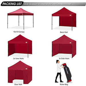 ABCCANOPY Heavy Duty Ez Pop up Canopy Tent with Sidewalls 10x10, Burgundy