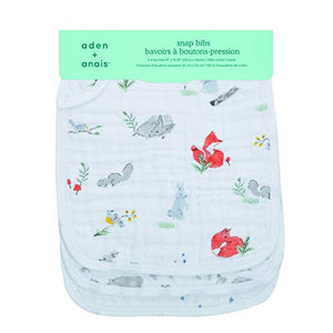 aden + anais Snap Baby Bib, 100% Cotton Muslin, 3 Layer Burp Cloth, Super Soft & Absorbent for Infants, Newborns and Toddlers, Adjustable with Snaps, 3 Pack, Naturally
