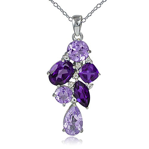 GemStar USA Sterling Silver African Amethyst and White Topaz Tonal Cluster Necklace