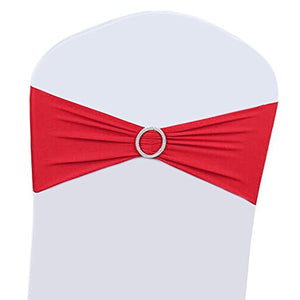 100PCS Wedding Chair Decorations Stretch Chair Bows and Sashes for Party Ceremony Reception Banquet Spandex Chair Covers slipcovers (100, Red)