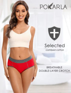 POKARLA Women's Cotton Stretch Underwear Ladies Mid-high Waisted Briefs Panties 5-Pack(Small）