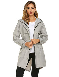 Avoogue Womens Rain Coat Waterproof Lightweight Rain Jacket Active Hooded Women's Trench Coats Grey