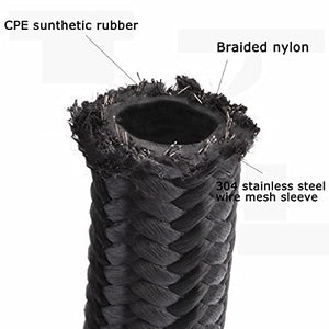 3/8 6AN 20FT Fuel Line Hose Kit, Nylon Stainless Steel Braided Fuel Line Oil/Gas/Fuel Hose End Fitting Hose with 10PCS Swivel Fuel Hose Fitting Adapter Kit - Black