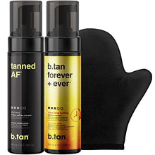 Load image into Gallery viewer, b.tan Besties Self Tanner Bundle | Tanned AF Self Tan Mousse for the Fastest, Darkest Tan with B.tan Forever + Ever for an Ultra Long Lasting Tan Plus Self Tanning Mitt | Try Our Bestsellers &amp; Save
