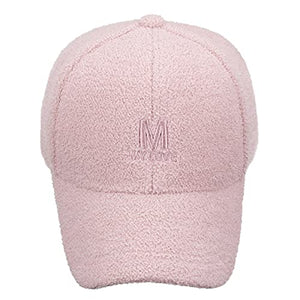 BCDlily Women Fuzzy Fall Winter Baseball Caps Outdoor Casual Warm Letter Embroidery Visor Baseball Hat (Pink)