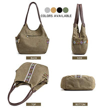 Load image into Gallery viewer, Worldlyda Women Canvas Hobo Purse Multi Pocket Tote Shopper Shoulder Bag Casual Top Handle handbag with Embroidery Ethnic (Upgraded Army Green)
