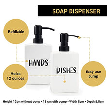 Load image into Gallery viewer, Granrosi Soap Dispenser for Kitchen Sink, Set of 2 Hand &amp; Dish Soap Dispenser for Bathroom Counter, Refillable Ceramic Liquid and Foam Soap Pump, Leak Proof, Farmhouse Decor, 3.4 x 2 x 7 in (White)
