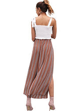 Load image into Gallery viewer, Simplee Women's Elegant Striped Split High Waisted Belted Flowy Wide Leg Pants, Rust Red Stripe, 4/6, Small
