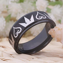 Load image into Gallery viewer, Cosplay Jewelry 8mm Black Step Kingdom Hearts &amp; Crowns Design Ring Wedding Ring Engagement Ring-Free Inside Engraving (14.5)
