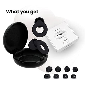 Loop Quiet Noise Reduction Earplugs – Super Soft, Reusable Hearing Protection in Flexible Silicone for Sleep, Noise Sensitivity & Flights - 8 Ear Tips in XS/S/M/L – 27dB Noise Cancelling – Black