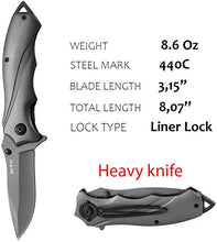 Load image into Gallery viewer, Heavy Pocket Knife for Men Best Spring Assisted Knife Folding Knife with Glass Breaker and Pocket Clip - Tactical Knofe - Camping Hunting Hiking Fishing EDC Survival Boy Scout Knife Gifts for Men 6495
