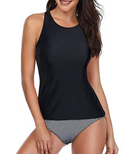 Load image into Gallery viewer, Holipick Women Black Tankini Swimsuits High Neck Swim Tank Tops Tummy Control Two Piece Bathing Suits Halter Swimwear S
