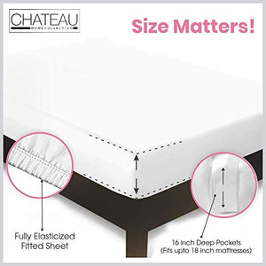 CHATEAU HOME COLLECTION 100% Egyptian Cotton Sheets King Size, 800 Thread Count White 4 Piece Sheet Set, Solid Sateen Weave, 16" Deep Pocket (Fits Upto 18" Mattress), Long Staple Cotton Bedsheet Set