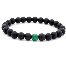 Load image into Gallery viewer, Set of 2 Womens Mens 8mm Handmade Couples Distance Beads Bracelets Friendship Couple Jewelry Round Energy Stone Beads Gemstone Beaded for Valentine Birthday (Malachite Stone &amp; Black Matte Agate)

