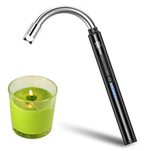 Load image into Gallery viewer, WestRiver Candle Lighter, USB Rechargeable Electric Arc Lighter with Safety Lock &amp; Power Indicator, Portable Flameless Windproof Plasma Lighters with Long Flexible Neck &amp; Aluminum Case (Elegant Black)
