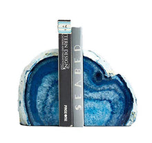 Load image into Gallery viewer, JIC Gem Home Decorative 2 to 3 Lbs  Polished Geode Agate Bookends 1 Pair with Rubber Bumpers Dyed Blue Color
