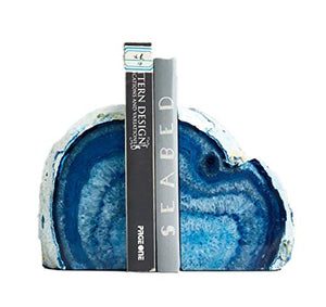 JIC Gem Home Decorative 2 to 3 Lbs  Polished Geode Agate Bookends 1 Pair with Rubber Bumpers Dyed Blue Color