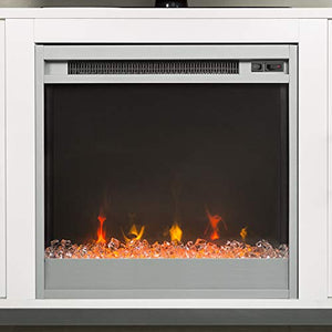 Walker Edison Furniture Company Modern Glass and Wood Fireplace Universal Stand with Open TV's up to 58" Flat Screen Living Room Storage Entertainment Center, White