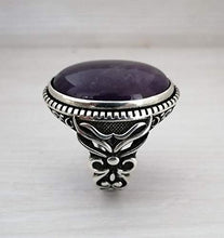 Load image into Gallery viewer, 925K Sterling Silver Mens Ring Witht Natural Amethyst Stone
