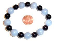 Load image into Gallery viewer, SunnyCrystals 10mm Black Tourmaline 12mm Angelite Bracelet Combo Protection Root Throat Chakras (7 Inches)
