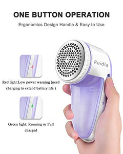 Ruidla Fabric Shaver Defuzzer, Electric Lint Remover, Rechargeable Sweater Shaver with Replaceable Stainless Steel 3-Blades, Dual Protection, Removable Bin, Easy Remove Fuzz, Lint, Pills, Bobbles