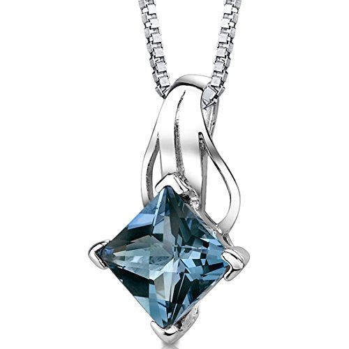 Peora London Blue Topaz Princess Cut Pendant Necklace Sterling Silver 3.00 Carats