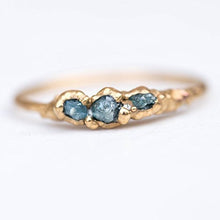 Load image into Gallery viewer, Triple Raw Blue Diamond Ring, Size 5, Yellow Gold, April Birthstone
