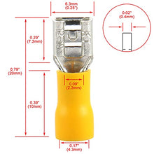 Load image into Gallery viewer, Baomain Female Quick disconnects Vinyl Insulated Spade Wire Connector Electrical Crimp Terminal 12-10 AWG Yellow Pack of 100
