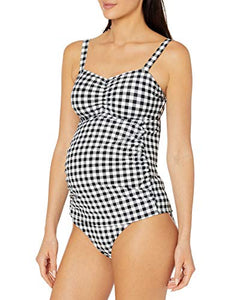 Motherhood Maternity womens Keyhole Back Two Piece Swimsuit Tankini Set, Black/ White Gingham, Medium US