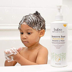 Babo Botanicals Sensitive Baby 2-in-1 Shampoo & Wash With Natural Oat Protein, Shea and Cocoa Butter, Fragrance-Free, Vegan - 16 oz.