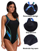 Load image into Gallery viewer, BeautyIn Women's Pro One Piece Athletic Bathing Suit Color Block Swimsuit, Green, Medium
