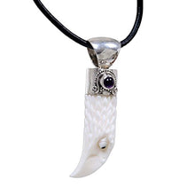 Load image into Gallery viewer, NOVICA Men's Amethyst and Sterling Silver Hand Carved Bone Pendant Necklace 'Brave Eagle', 17.75"

