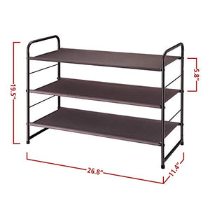 Simple Trending 3-Tier Stackable Shoe Rack, Expandable & Adjustable Fabric Shoe Shelf Storage Organizer, Bronze
