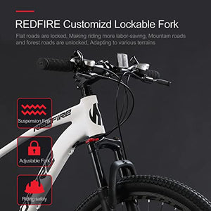 Redfire Womens Mountain Bike, 27.5 Inch Wheels, 21-Speed Shimano Drivetrain, 15-Inch Aluminum Frame, Double Disc Brake, Lock Out Suspension Fork,Bicycle for Adult and Men, MTB Bike White Color