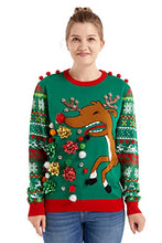 Load image into Gallery viewer, Unisex Women&#39;s Ugly Christmas Sweater, Funny Chunky Fair Isle Jumper with Santa Reindeer Snowflake,Unisex Festive Knitted Xmas Pullover Long Sleeve Pullover for Party
