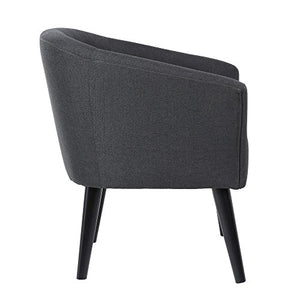 LSSBOUGHT Stylish Upholstered Button Tufted Fabric Living Room Accent Chair with Solid Wood Legs and Armrest, Charcoal