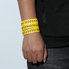 Load image into Gallery viewer, HZMAN Genuine Leather Baseball Bracelets by Athletes Bangle Cuff Wristband, 3 Pcs White Black Yellow (Yellow)
