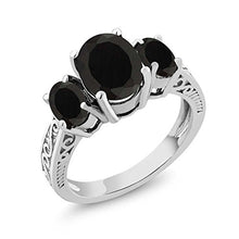 Load image into Gallery viewer, Gem Stone King 925 Sterling Silver Black Onyx 3-Stone Women&#39;s Ring (2.41 Cttw Oval, Available 5,6,7,8,9) (Size 6)

